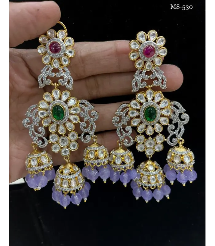 Buy Traditional Gold Plated 3 Line Wedding Earrings for Bridal